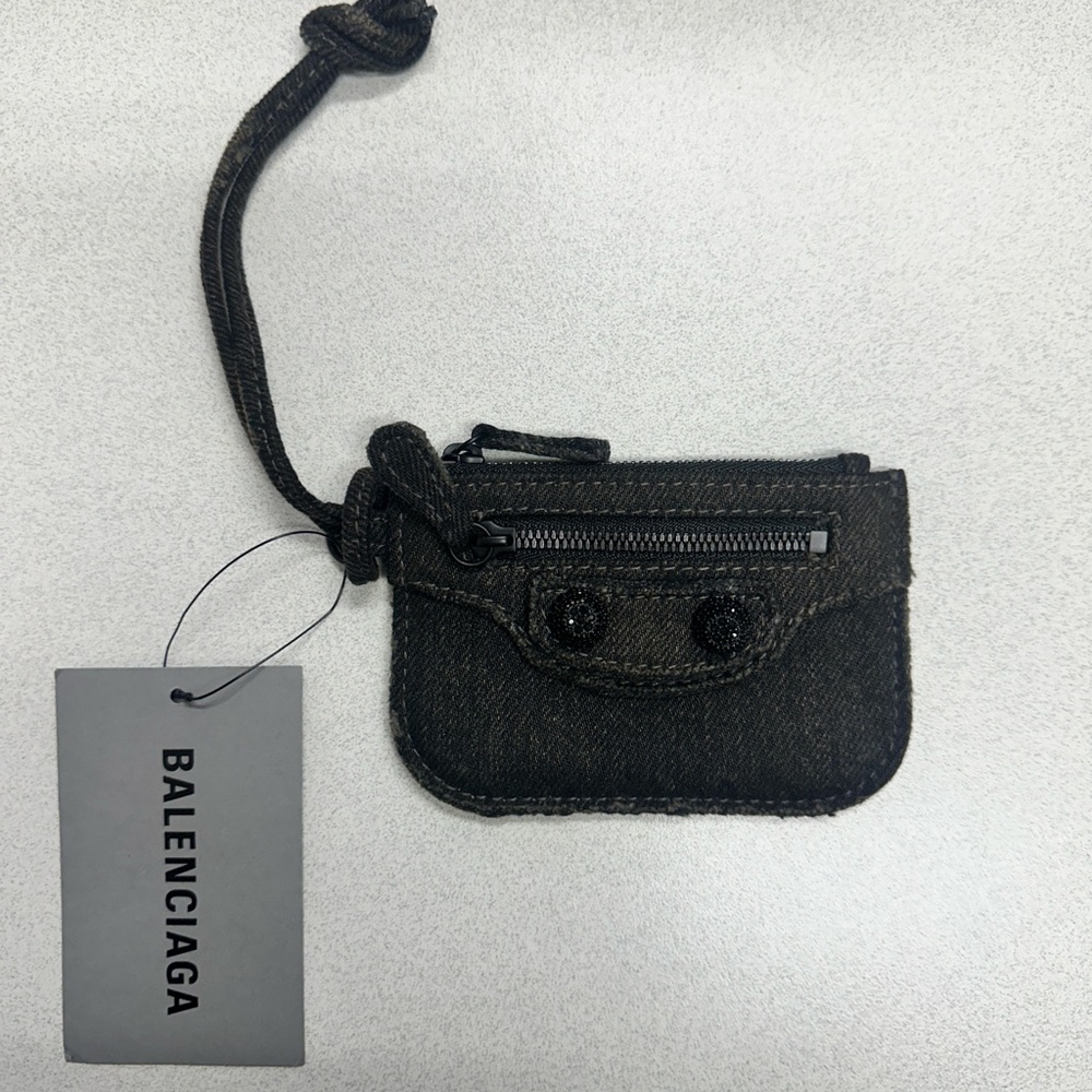 NWT Authentic Balenciaga Denim w/ Rhinestones Wallet Coin Purse MSRP:$450
